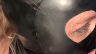 bimbo in latex mask gets a messy throatpie after getting her throat fucked by Daddy