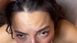 Latina deepthroats his huge dick and swallows all of his cum